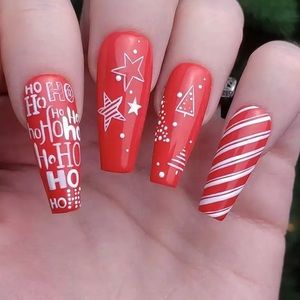 24 pcs Red Christmas press on nail